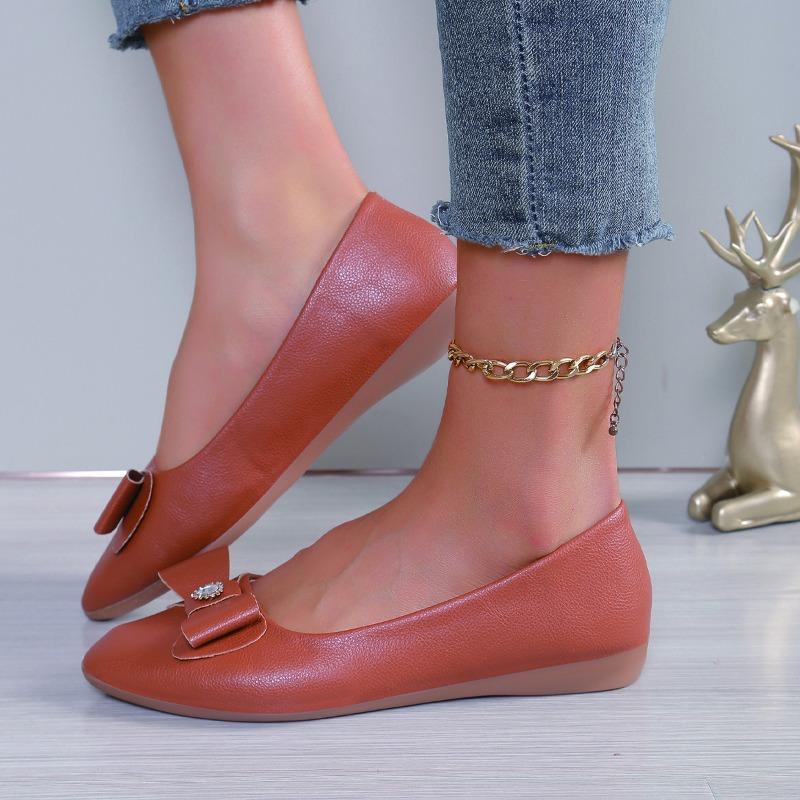 Fashion 2025 New Style Women's Bow Shoes Version Pointed Plus Size Flat Bottom Shallow Outer Wear Casual Women's Shoes Trendy
