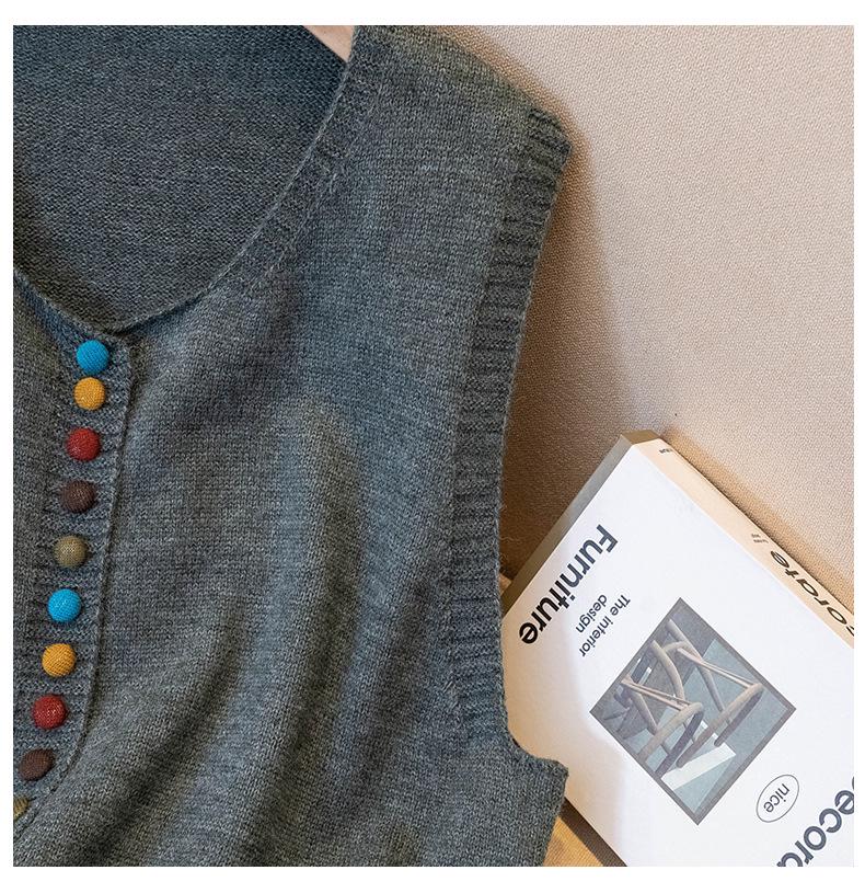 Retro Korean-Style Colorful Button Knit Vest for Women - Versatile and Stylish Spring Fashion