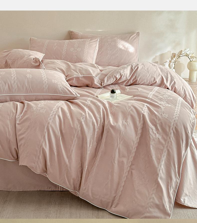 Sleeping grid full cotton long staple cotton embossed three-dimensional jacquard four piece set
