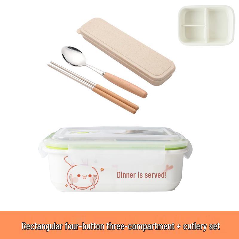 Microwaveable Ceramic Bento Box with Two or Three Compartments, Perfect for Students and Office Workers.
