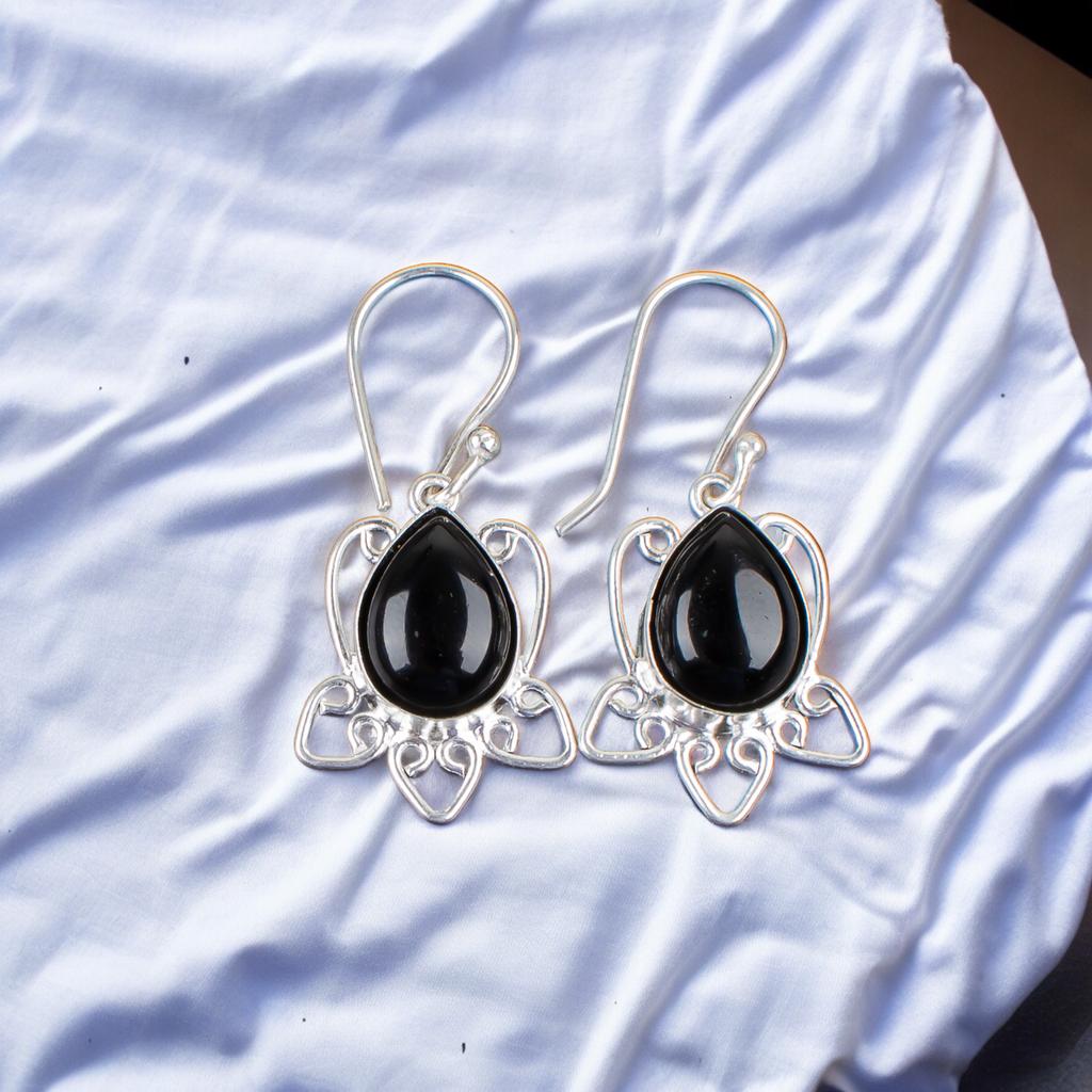 Rare Black Onyx  Gemstone 925 Sterling Silver Artisan Jewelry Earrings For Girls EE-40-19
