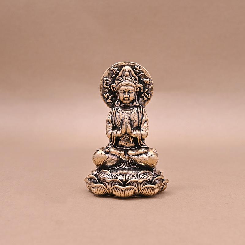Mini Solid Brass Guan Yin Buddha Small Ornaments Vintage Copper Buddha Statue Miniature Figurines Handcraft медный