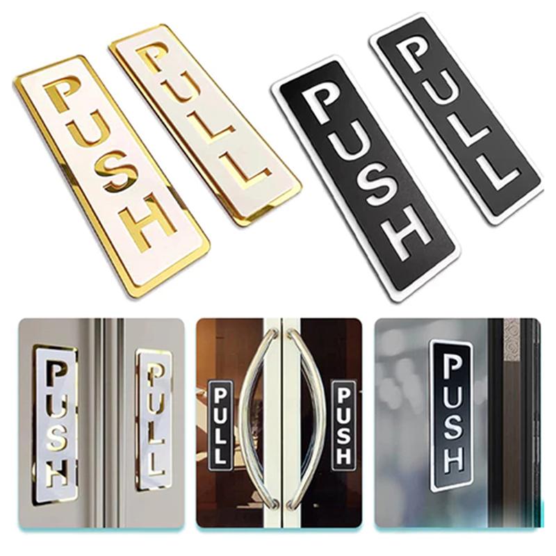2Pcs Acrylic Push Pull Door Signs Shops Self-Adhesive Pull Door