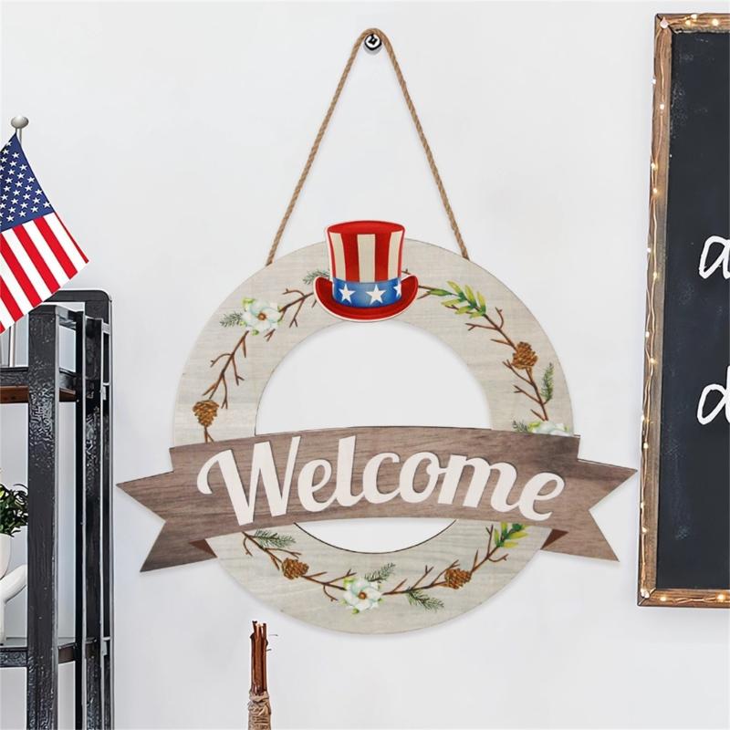 Welcome Door Sign Christmas Decors Seasonal Front Door Wood Welcome Sign with Interchangeable Farmhouses Wall Hangings