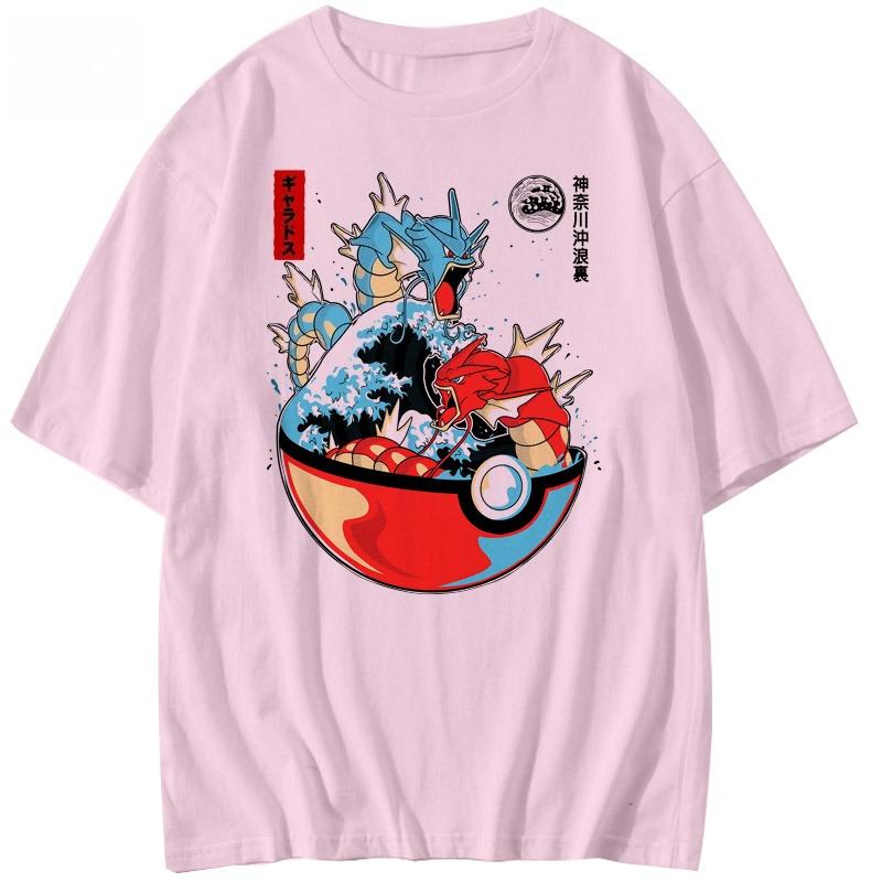 Pokemon Animated Print Retro Meg Wave Shortsleeved Pure Cotton Loose Tshirt for Men and Women A New Trendy Summer Shirt