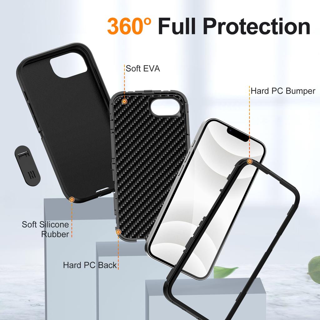 For iPhone 16e Case PC+Silicone+EVA 3 in 1 Shockproof Phone Cover