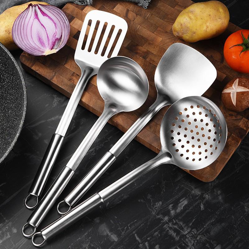 1/4Pcs Stainless Steel Kitchen Utensil Set Shovel Frying Spoon Soup Colander Spatula Kitchen Tools Set