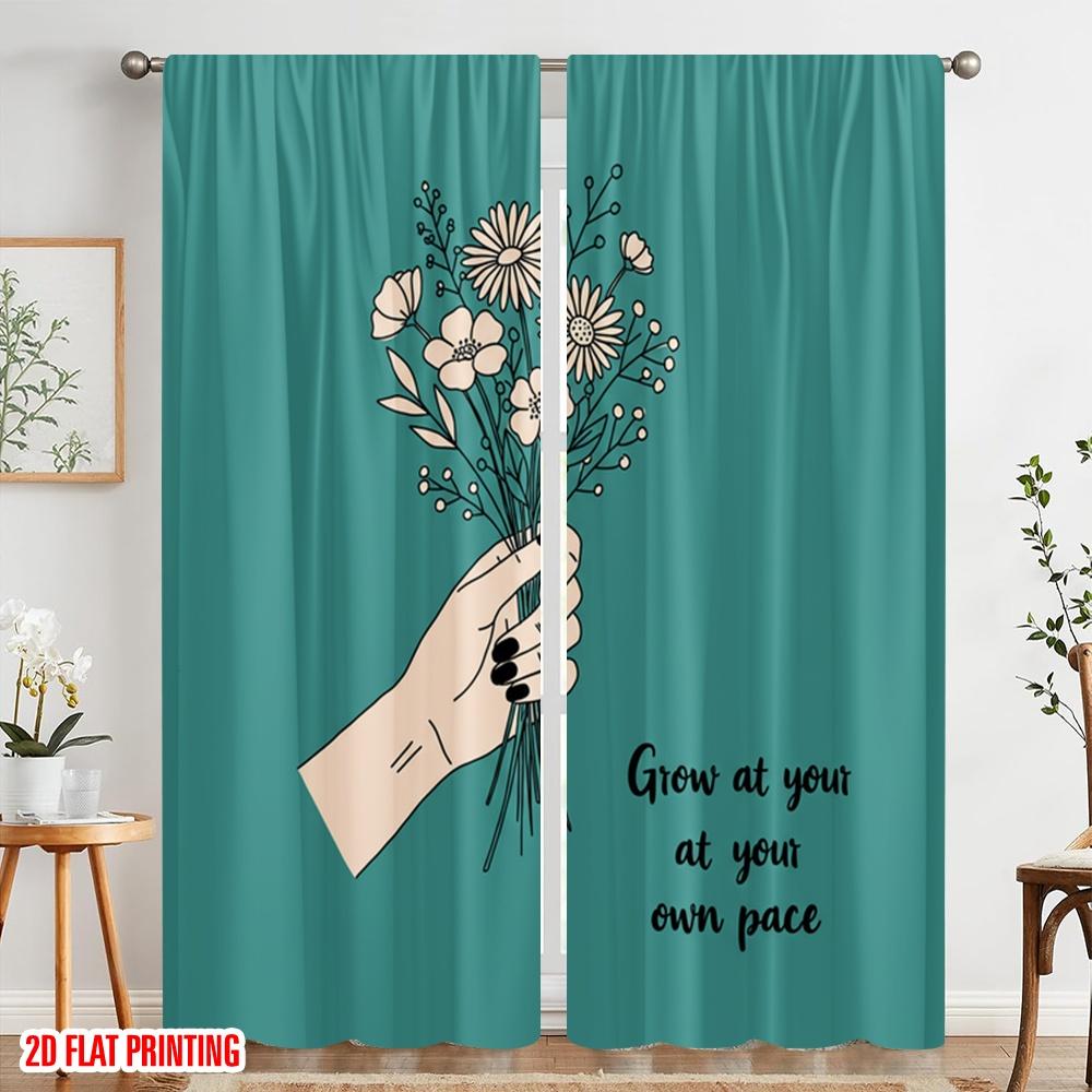 2pcs 2D flat printing Drapes Hand holding flowers grow pace Fabric Without Electricity All Season Party & Holiday Decor Use for