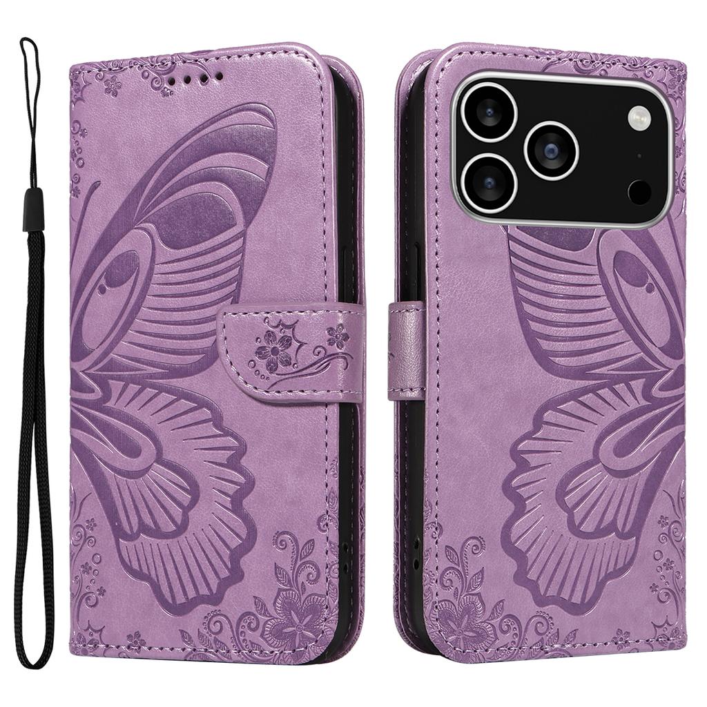 For iPhone 17 Pro Case Butterfly Pattern PU Leather Folio Flip Phone Cover