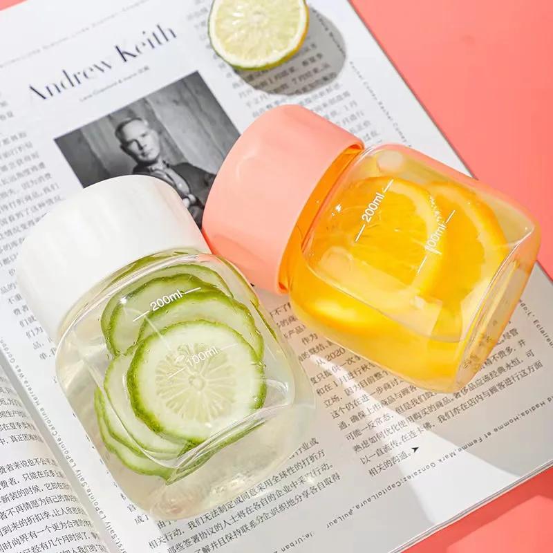 300ml Transparent Glass Water Bottles Cute Mini Portable Heat Resistant Juice Milk Flower Tea Mug for Kids Girls Home Drinkware