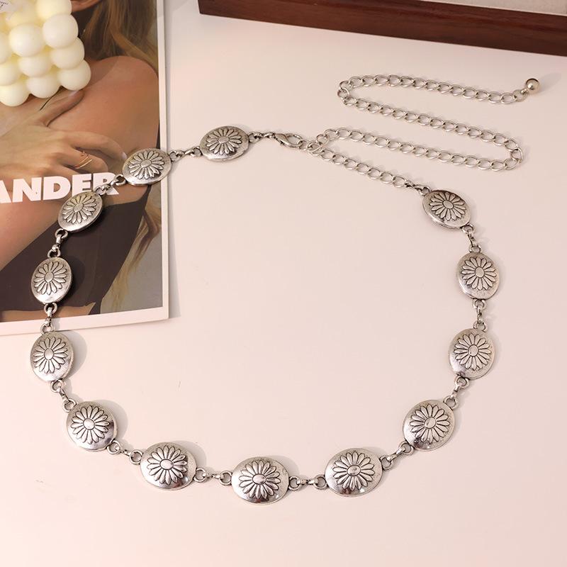 New European and American Ins Style Carved Alloy Waist Chain White Black Western Buckle Elegant Women's Belt
