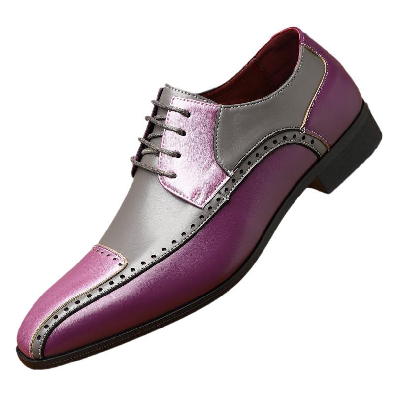 Large Size New Youth Versatile Breathable Leather Shoes Color-blocked Carved Business Personality Splicing Casual Leather Shoes Men