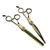 Gold 7" Damascus Steel Hairdressing Scissors - Barber Serrated Thinning Scissors