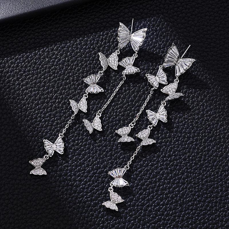 Exquisite Zircon Butterfly Earrings with Long Tassel