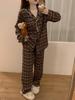 Japanese & Korean Style Couple's Plaid Lace Long-Sleeve Pajama Set