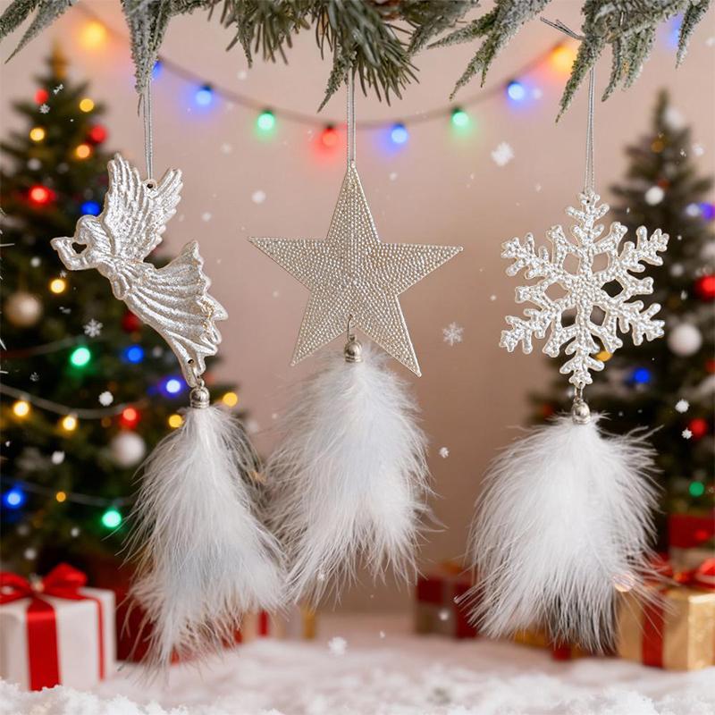 1PC Acrylic Christmas Christmas Elements Christmas Tree Pendant Decoration Atmosphere Gift Feather Decoration Holiday