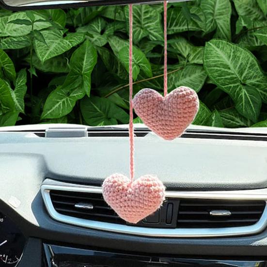 Háčkovaný přívěsek ve tvaru srdce s dvojitým srdcem, závěsná dekorace s láskou, přívěsek ve tvaru srdce, šňůrka na přívěsek do auta, zrcadlo, záclony, tašky, klíčenky