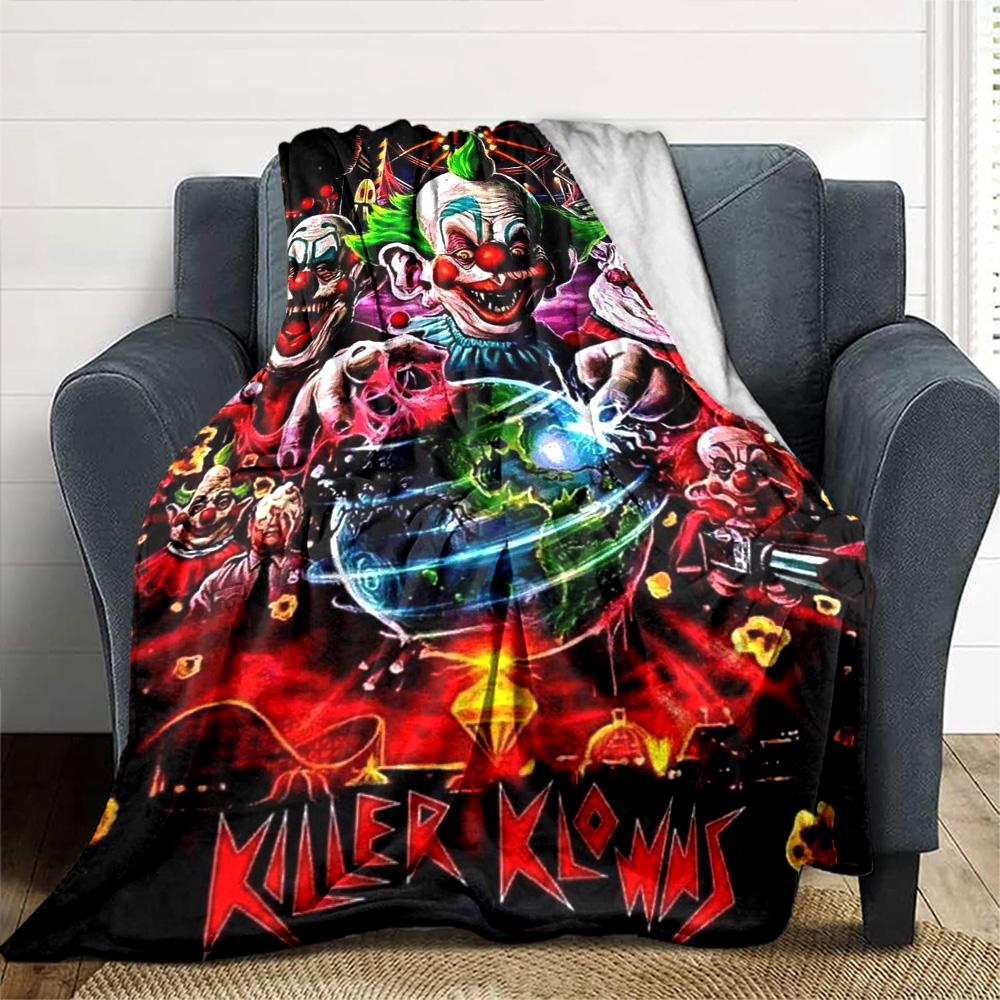 Killer Clown Horror Print Flannel Blanket High Quality Warm Comfortable Cover for All Seasons Perfect for Gifts Home Decor