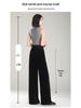 Women's High-Waist Golden Velvet Wide-Leg Pants - Spring/Summer 2026 Collection, Fashionable Black Drapey Casual Style.