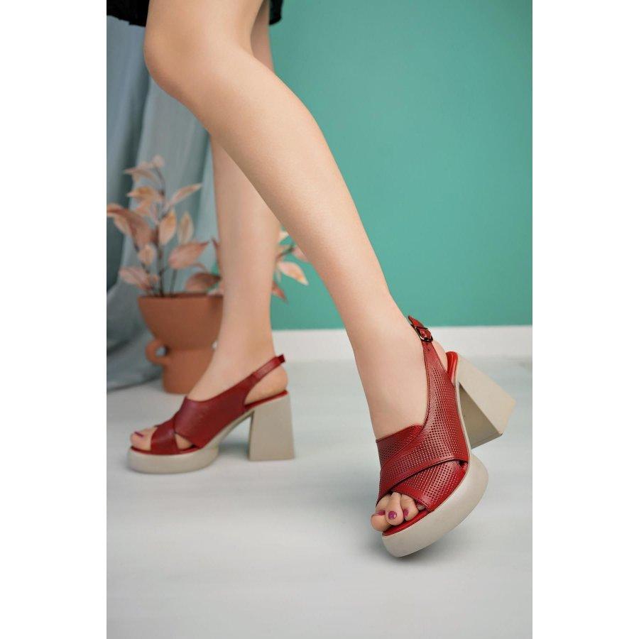 Damen-Sandalen aus echtem Leder mit Plateauabsatz