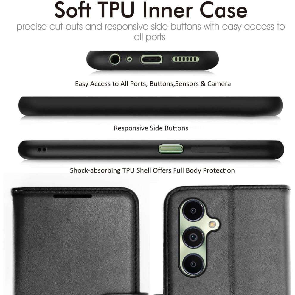 [Leather Wallet Case] Protective Cover with Cash & Card Holder, Stand and Wrist Strap For Samsung Galaxy A05s