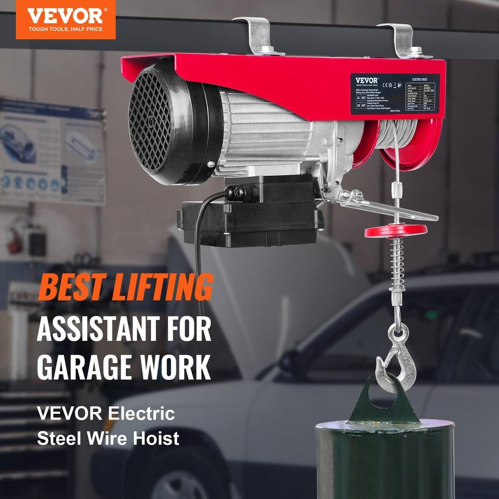 Electric Hoist, 880 Lbs Lifting Capacity, 850W 220V Electric Steel Wire Winch with Wireless Remote Control, 40ft Single Cable Lifting Height & Pure