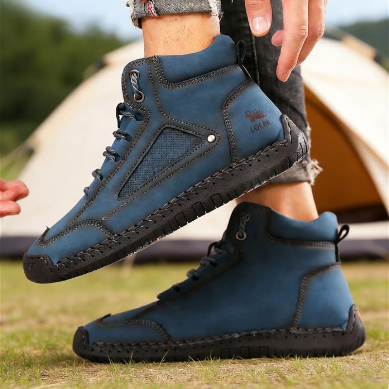 Retro Men's High-top Boots Soft Leather Comfortable Lace-up Casual Footwear Waterproof  Flexible Outdoor Trekking Shoes