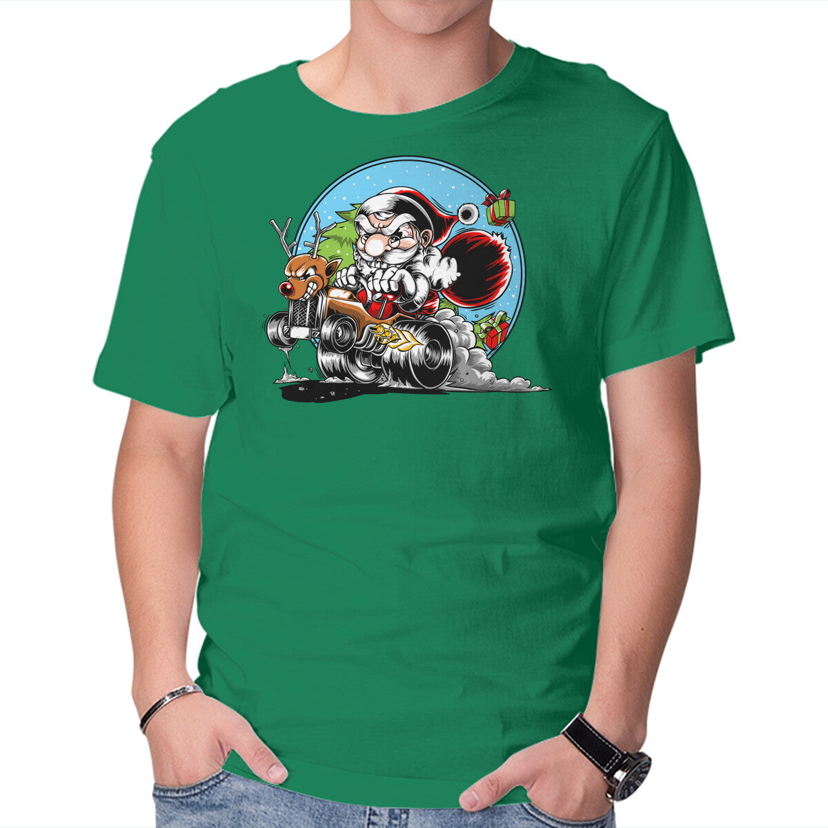 Unisex Crew Neck T-Shirt Let s Go Santa Graphic Short Sleeve Casual Tee S