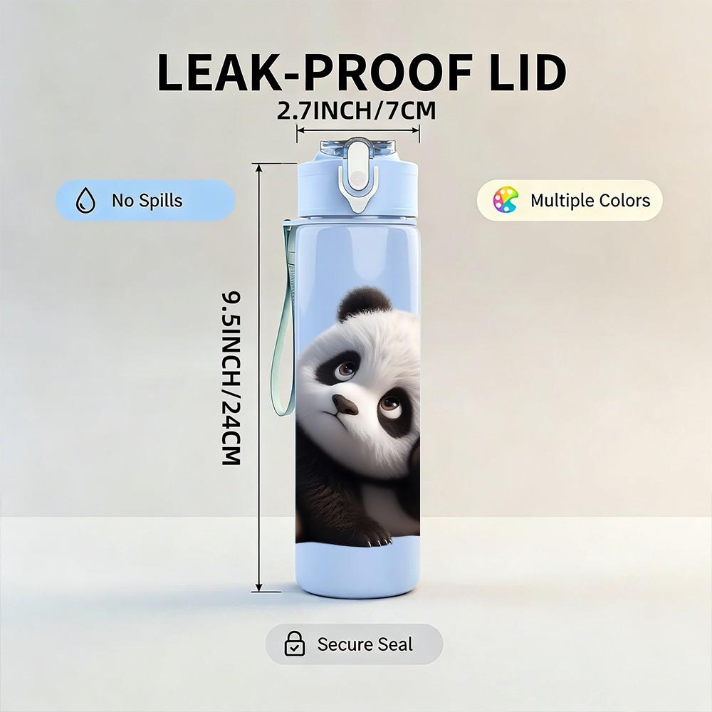 1PC Cute Black White Panda Bear Print 750ml Color Plastic Sports Water Bottle Leakproof Flip Straw Lid Suitable for Sports Office Home Use