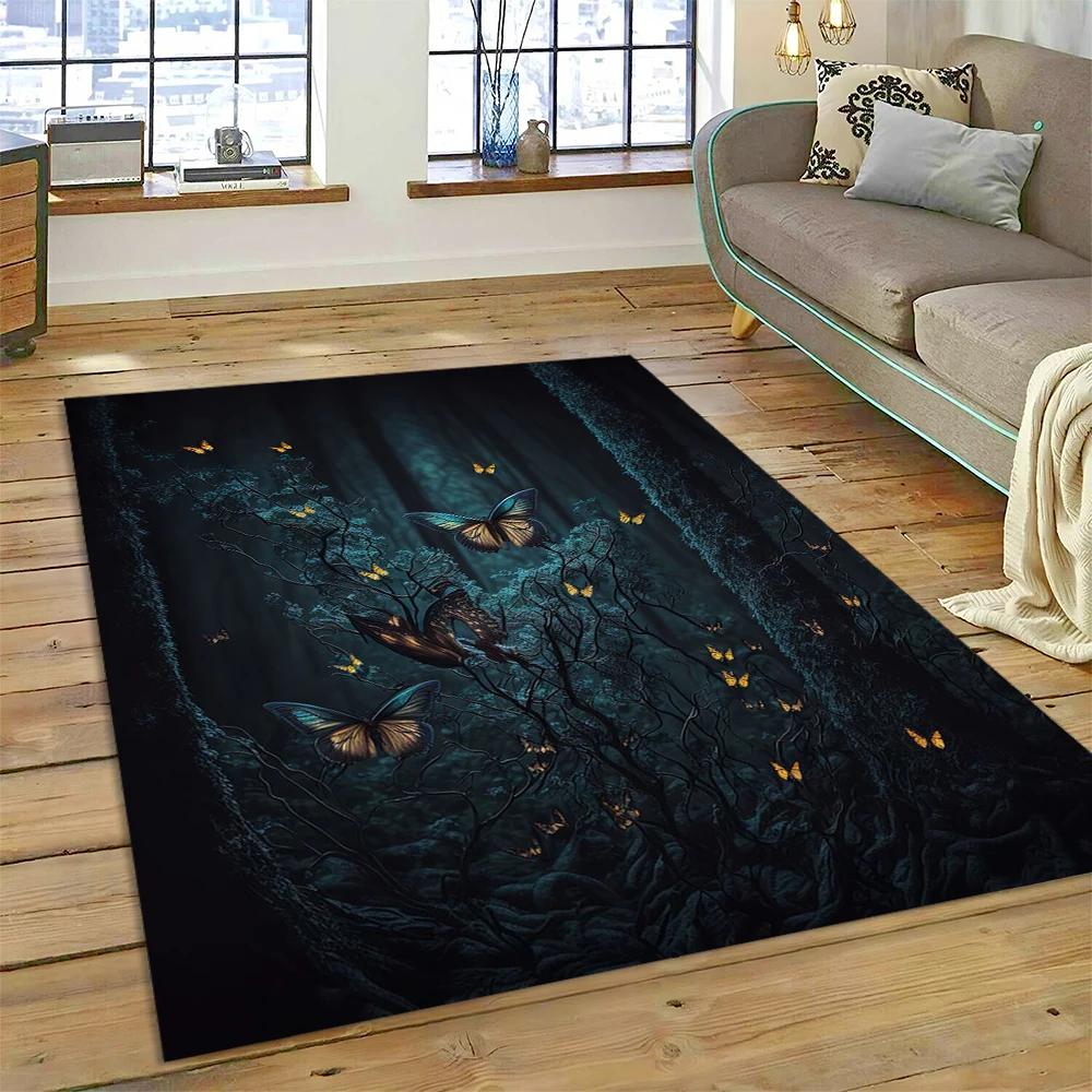 HD Fantasy Butterfly Flower Cartoon Carpet Rug for Home Living Room Bedroom Sofa Doormat Decor,Kids Area Rug Non-slip Floor Mat