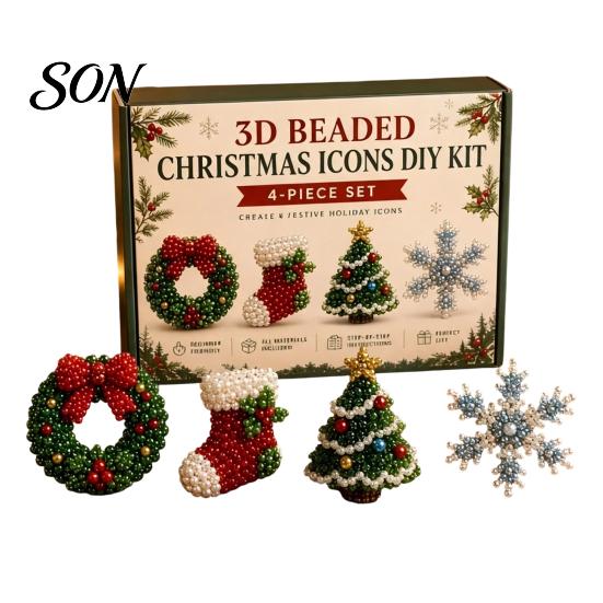 Parent Child Interactive Activity 3D Beaded DIY Kit, Lifelike Christmas Animal Beading Craft Set, Set for Kids Handmade Easy Embroidery Kit And Adults