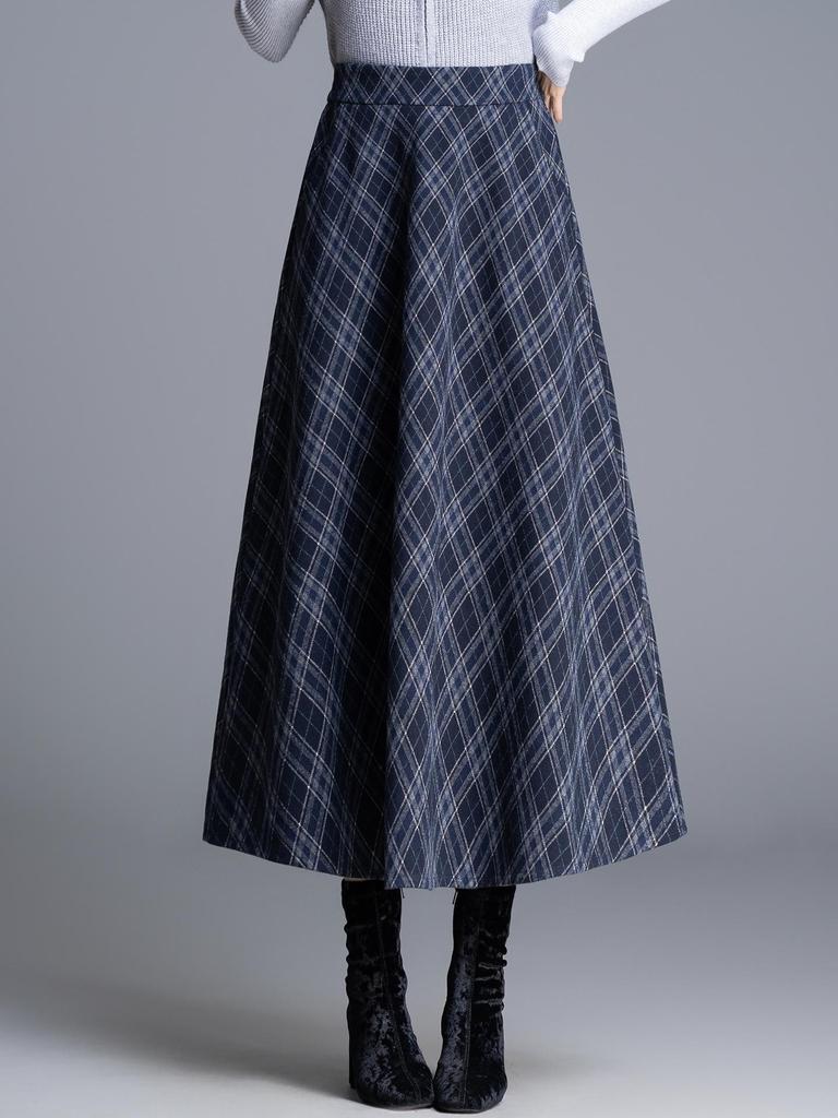 Chic High-Waisted Plaid A-Line Skirt - 2025 Autumn/Winter, Long Length, Women's Cozy Fashion