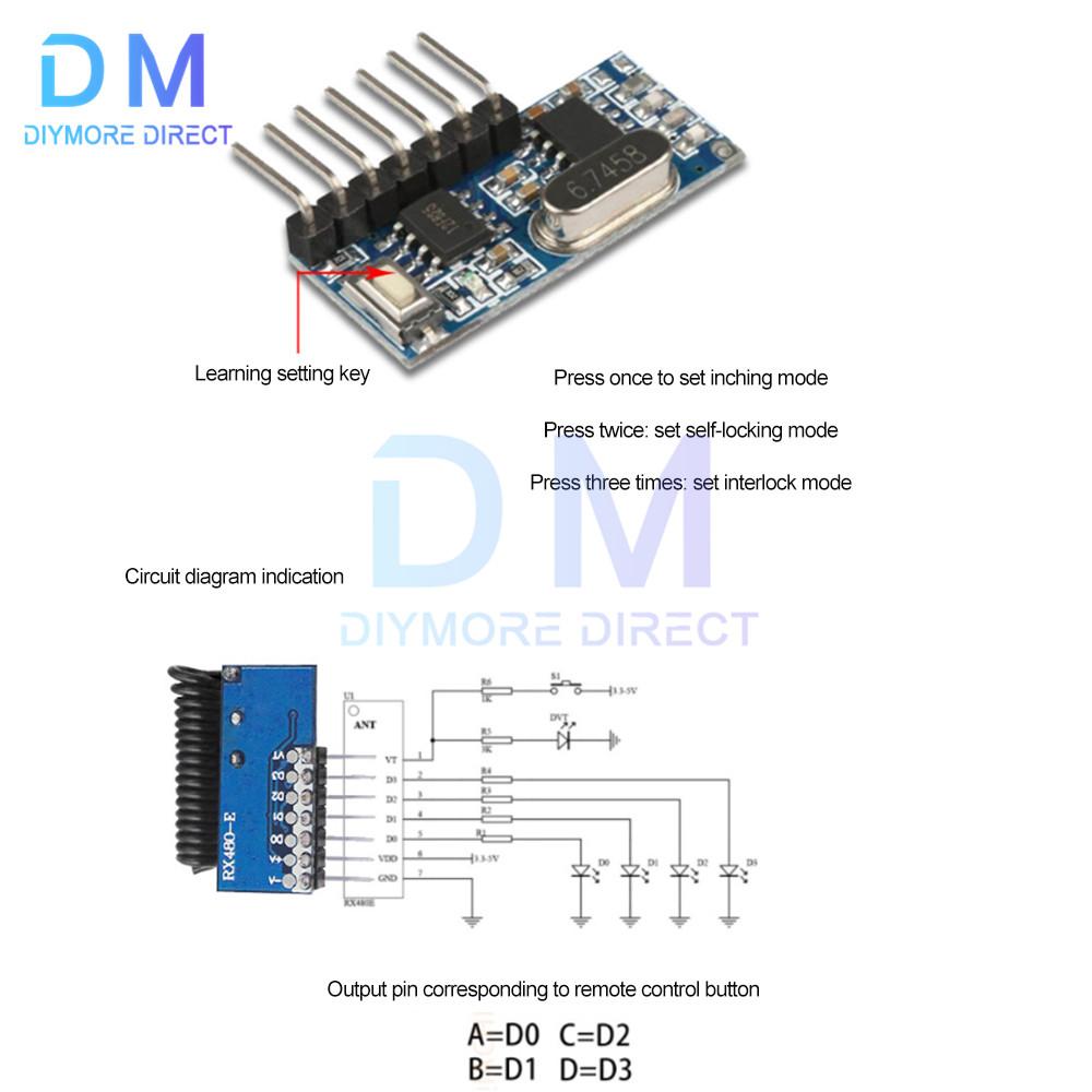 315/433mhz RF Receiver Learning Code Decoder Module 315/433 Mhz Wireless 4 CH Output For Remote Controls Encoding