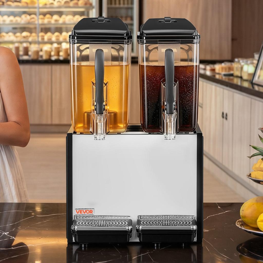 Commercial Beverage Dispenser 2 Tanks 12 L / 12.7 QT Per Tank, Stainless Steel Juice Dispenser, Ice Tea Drink Machine with 7 to 12 Cooling