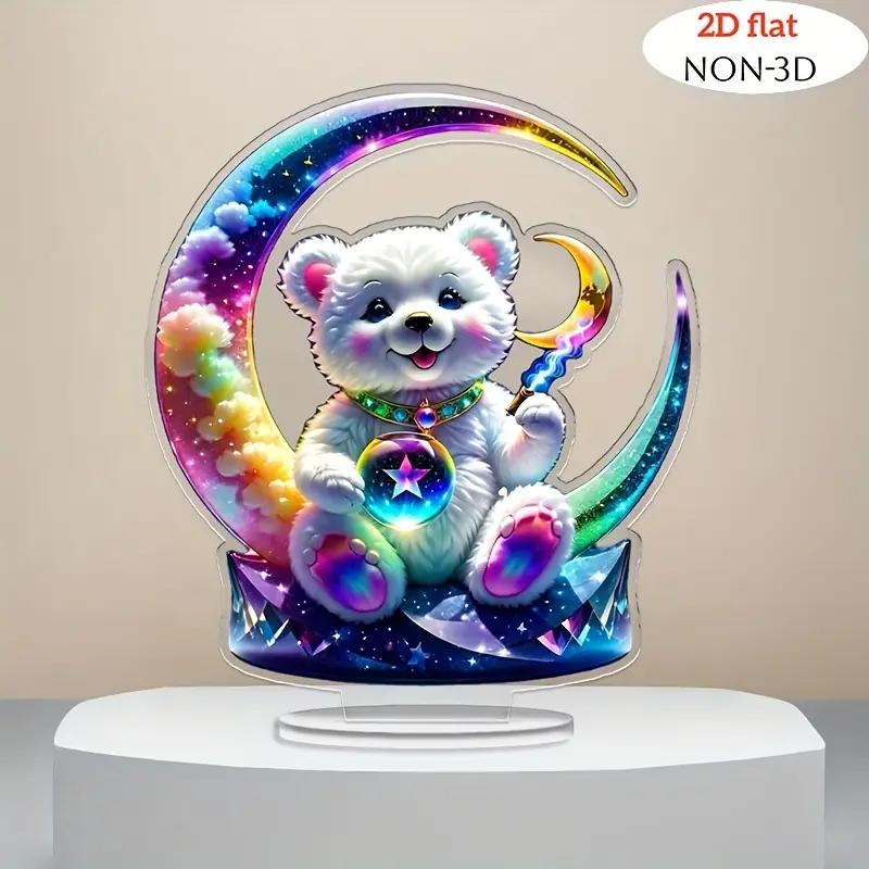 פסלון אקרילי של דוב ירח צבעוני עם בסיס - קישוט למדף ספרים, מעמד דקורטיבי לארון מטבח, שולחן משרדי