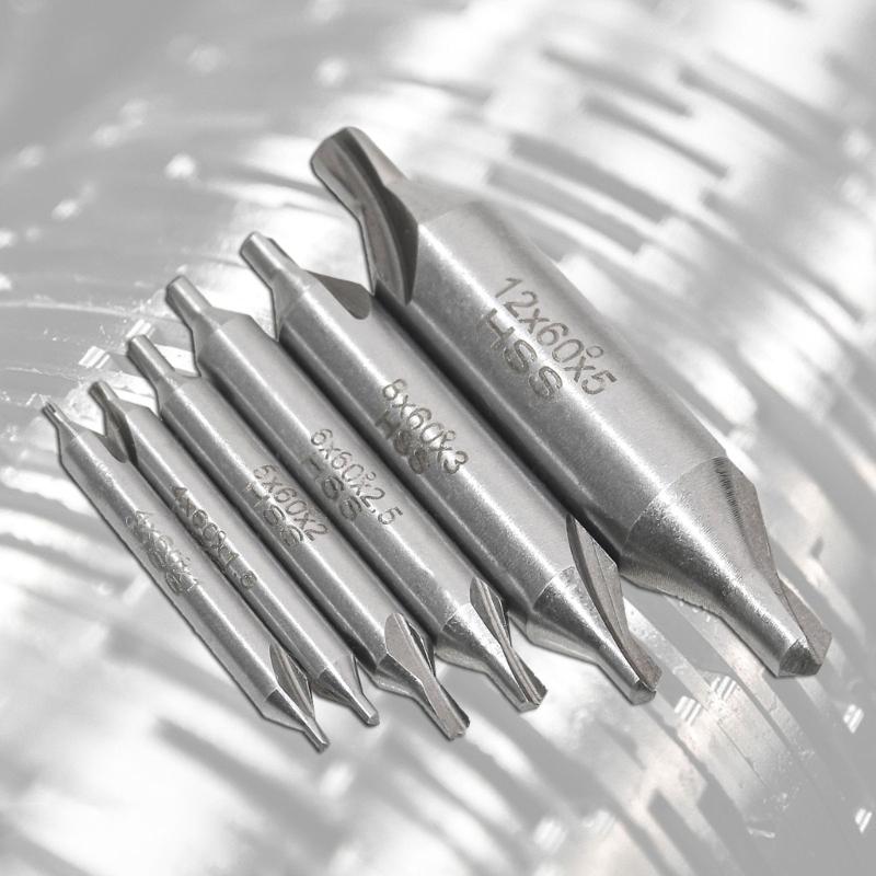 6Pcs High Speed Steel Center Drill Bits Set Countersink Drill Bit Adapter for Lathe Metalworking Size 1/1.5/2/2.5/3/5mm