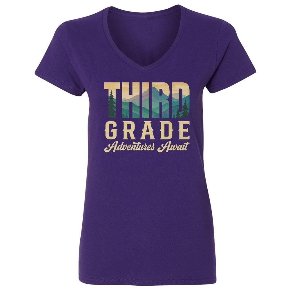 3rd Grade The Adventures Await - Funny Back to School Ladies  V-Neck Tshirt Unisex T-Shirt XXXL