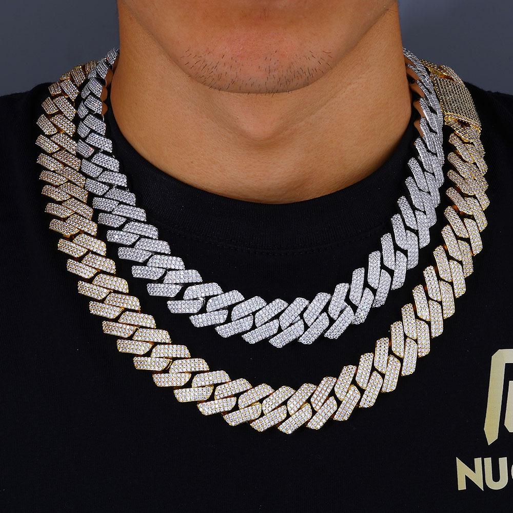 European & American 20mm Rhombus Cuban Link Zirconia Hip Hop Necklace & Bracelet for Men