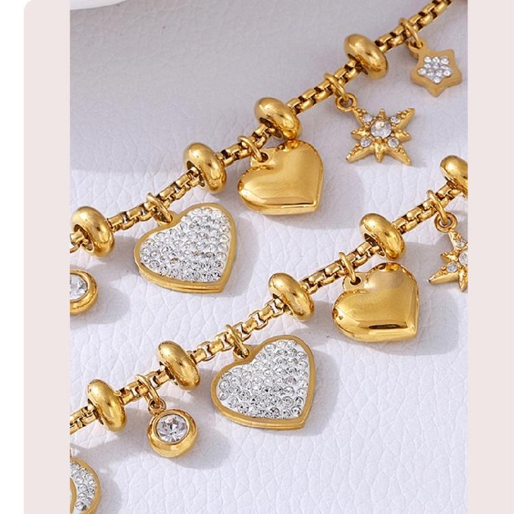 Women's Heart Charm Bracelet In 18k Gold Plated Sturdy Stainless Steel Adorned with Stylish Zircon Materials Use
