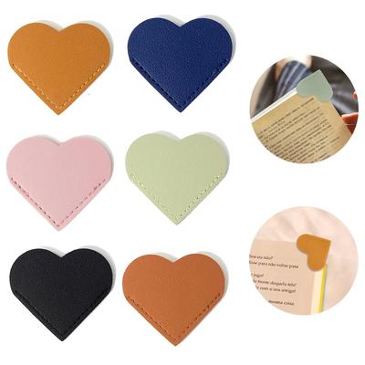 6pcs Leather Heart-Shaped Bookmarks Cute Corner Book Accessory for Reading Enthusiasts Women's Desk Organizer Gift