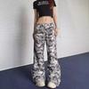 Yishan Women's Retro Camouflage Paratrooper Flared Workwear Pants