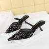 Fashion Fashion Pearls Sequined Rhinestones Women Pumps Summer Air Mesh Thin High Heels Mules Slides Elegant Slingbacks Party Lady Shoes