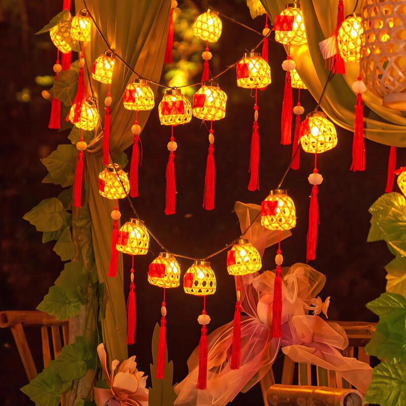 Woven Bamboo LED Decorative Lantern String Lights