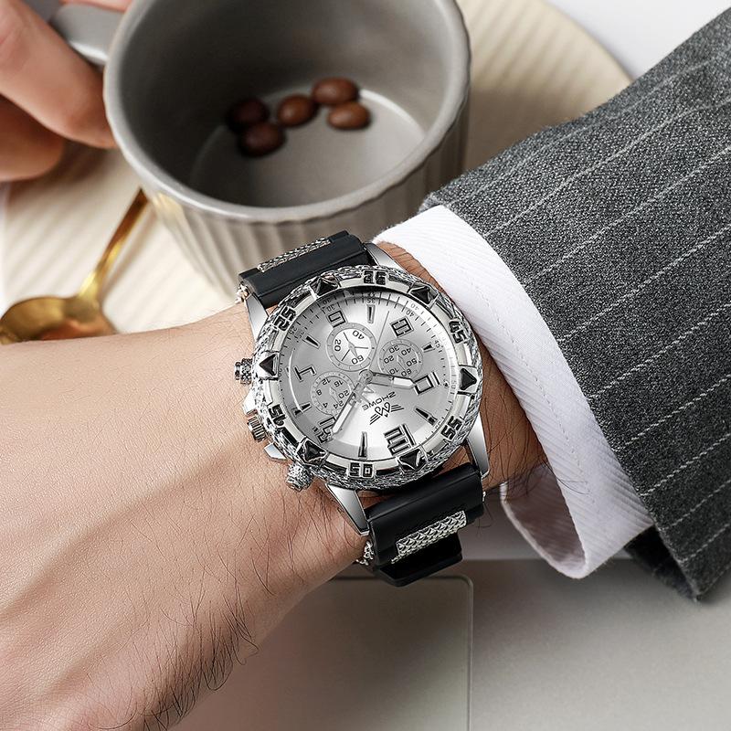 Big Fake Three-eye Dial Atmospheric Fashion Cool Business Men's Casual Quartz Silicone Watch