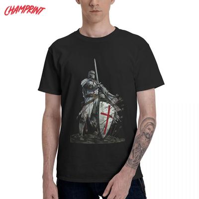 Schild Kreuz Mittelalterlicher Krieger Schwert Templer T-Shirt Männer Reines Baumwoll T-Shirt Kurzarm T-Shirts Geschenkidee Tops