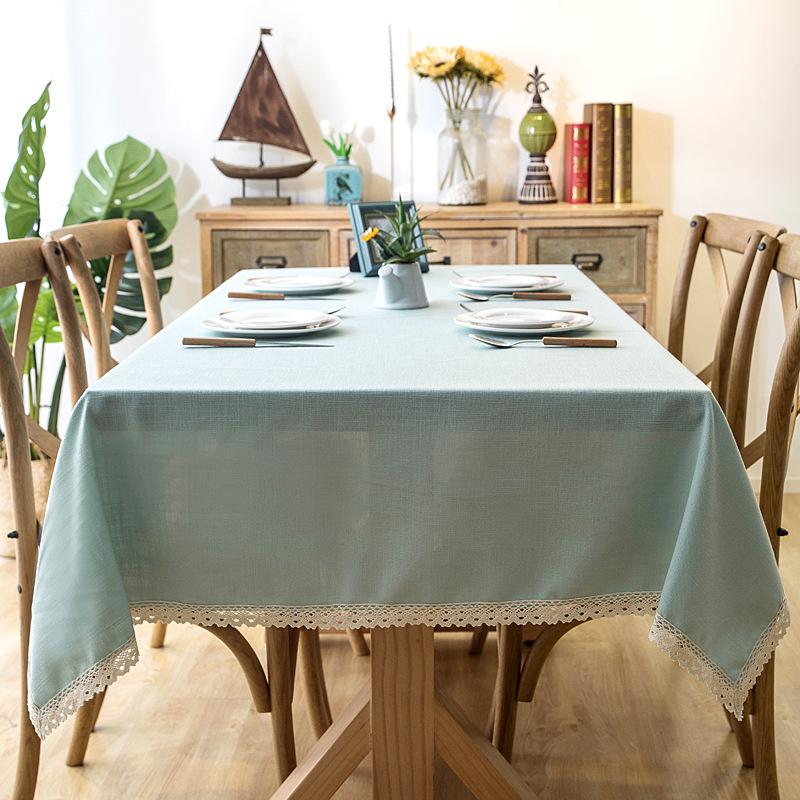 Waterproof Tablecloth Solid Color Plain Color Imitation Cotton And Linen Fringed Lace Geometric Rectangular Dining Table Coffee Table Tablecloth
