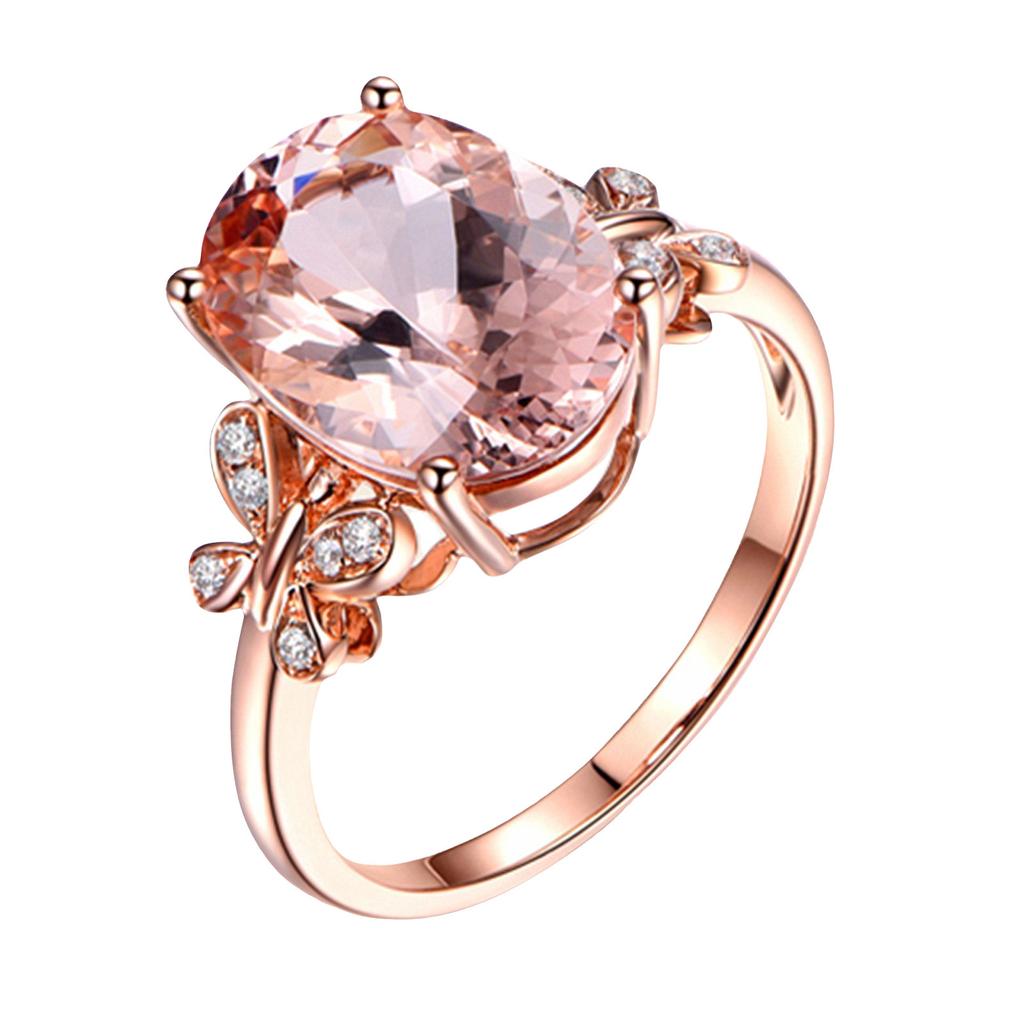 Dame Naturstein Belagt 18K Rosegull Og Diamantring