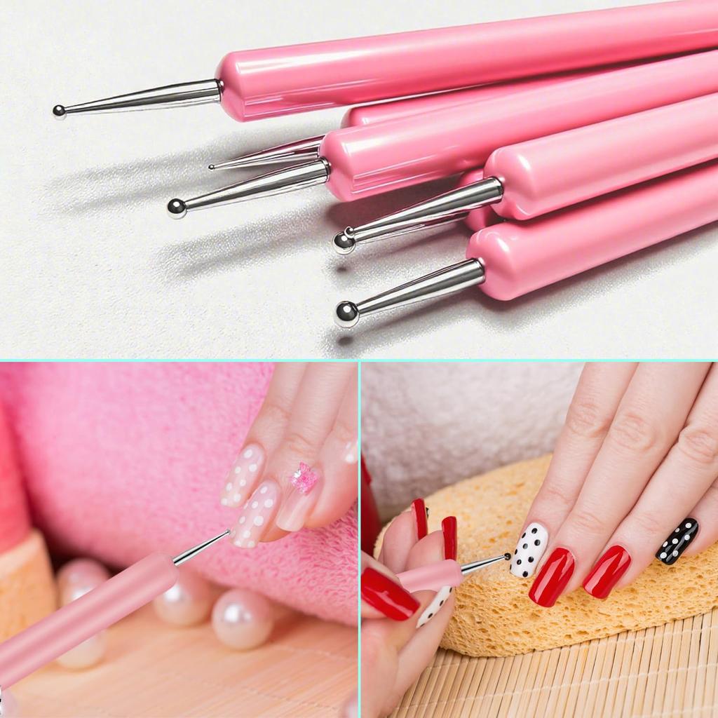 11PCS Nail Art Brushes & Nail Dotting Tools,Double Ended Tipped Silicone Nail Tools,Gel Polish Brush,Liner Brush,Dotting Pen for Home Salon DIY Kit