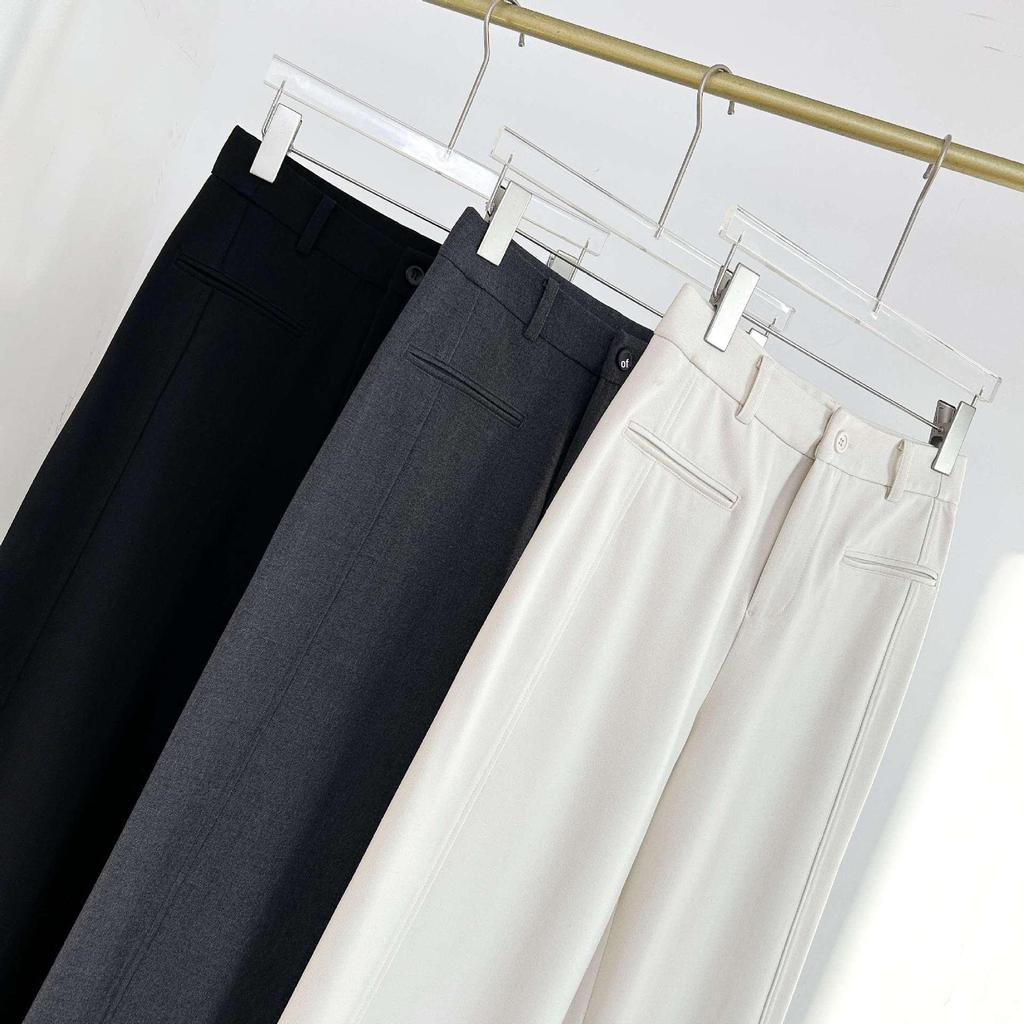 Women's High-Waist Gray Woolen Wide-Leg Pants - Fleece-Lined for Autumn/Winter, Thickened Drape, Narrow Straight-Leg Design