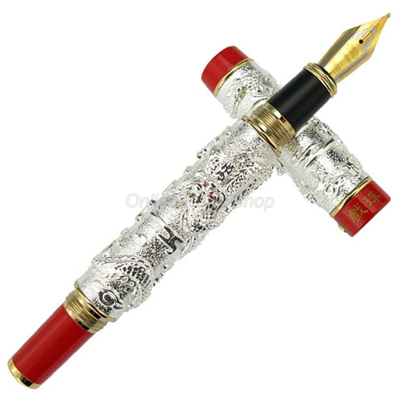 Jinhao Classic Double Dragon Playing Pearl, Metal Carving Embossing Heavy Pen Gold For Writing Gift Pen With Gift Box